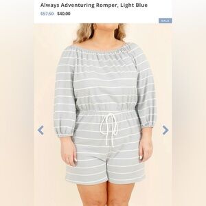 Chic Soul Sky Blue Striped Jumpsuit - New Without Tags